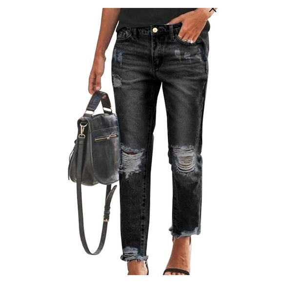 Women’s Black Denim Distressed Jeans - Picture 2 of 3